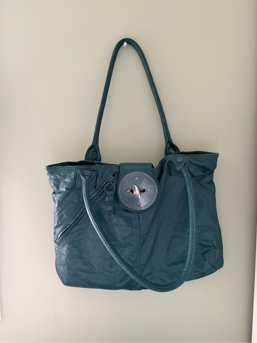 Diesel Teal Shoulder Tote with Turn-Lock Detail